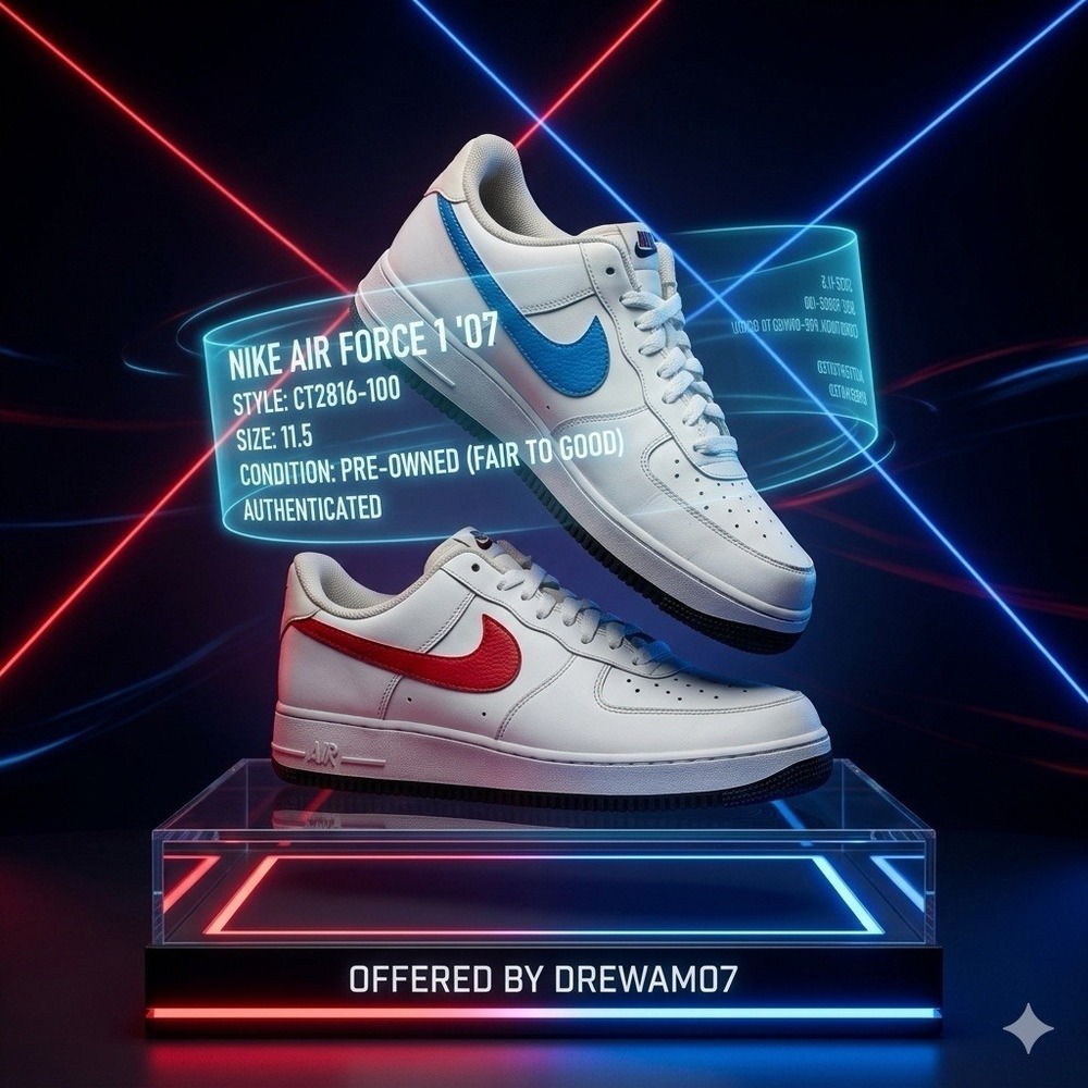 Nike Air Force 1 '07 Mismatched Swoosh White Red Blue CT2816-100 11.5 m No Box
